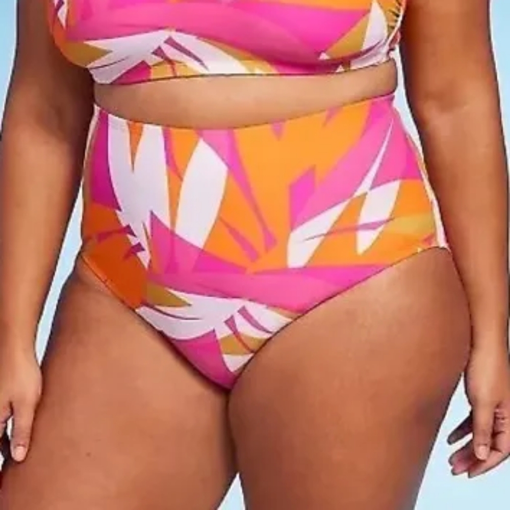 KONA SOL high waist abstract bright color print bikini bottom NWT